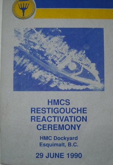 HMCS RESTIGOUCHE RE-ACTIVATION CEREMONY 29 JUN 1990 - COVER