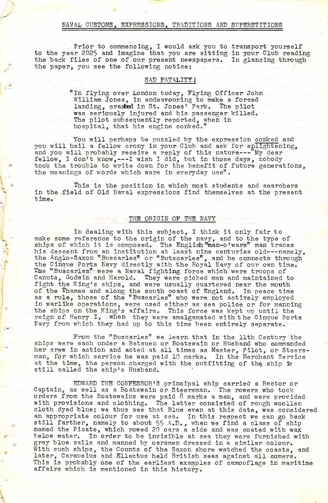 A Few Naval Customs, Expressions, Traditions and Superstitions by Commander W.N.T. Beckett. M.V.O., D.S.C., Royal Navy - Page 1