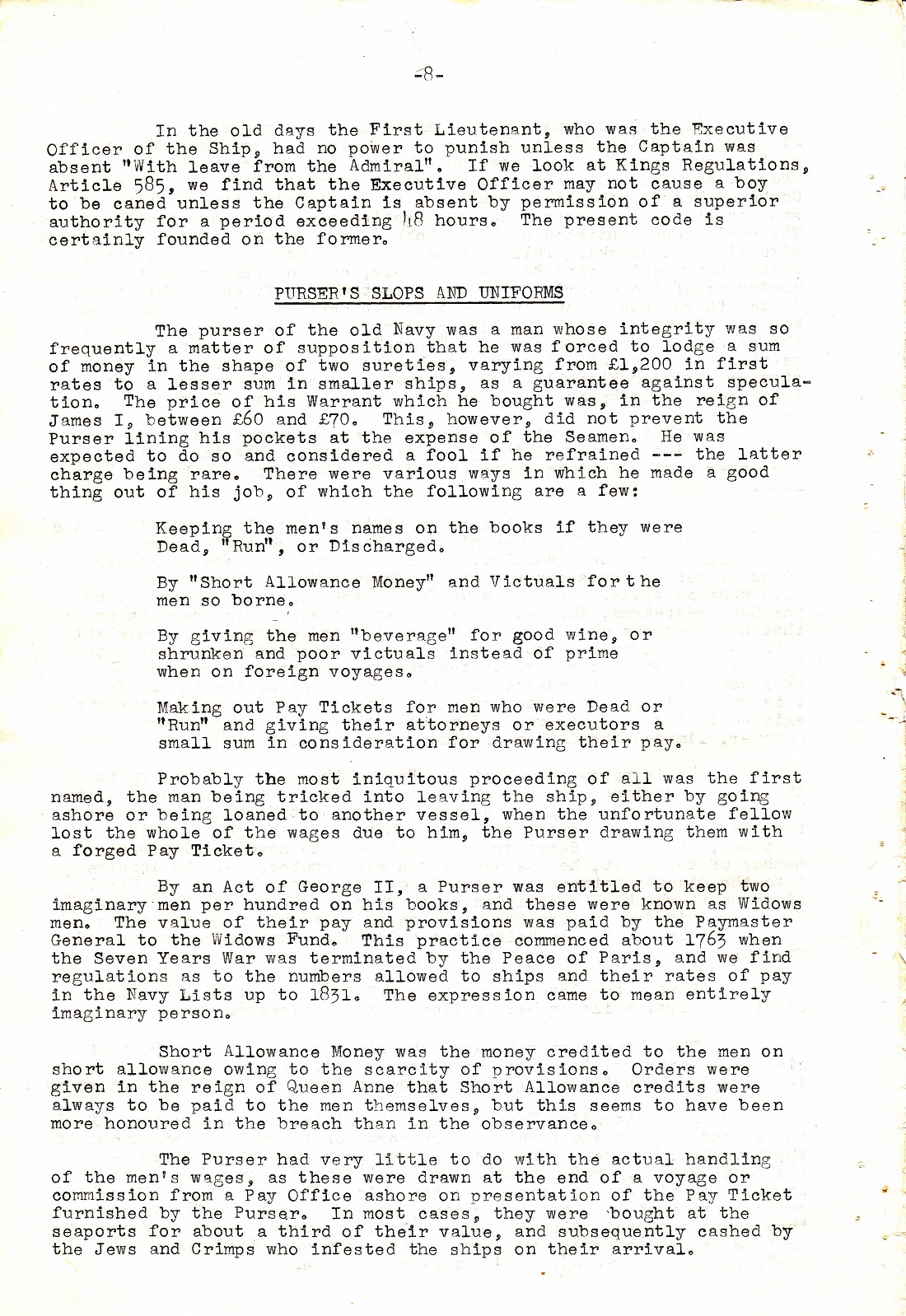 A Few Naval Customs, Expressions, Traditions and Superstitions by Commander W.N.T. Beckett. M.V.O., D.S.C., Royal Navy - Page 8