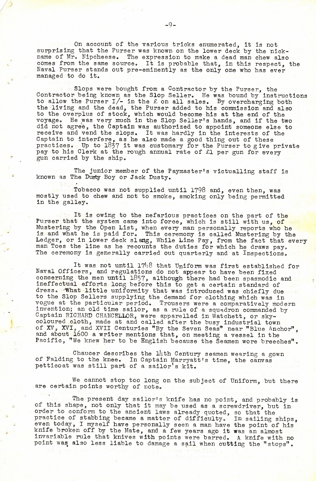 A Few Naval Customs, Expressions, Traditions and Superstitions by Commander W.N.T. Beckett. M.V.O., D.S.C., Royal Navy - Page 9