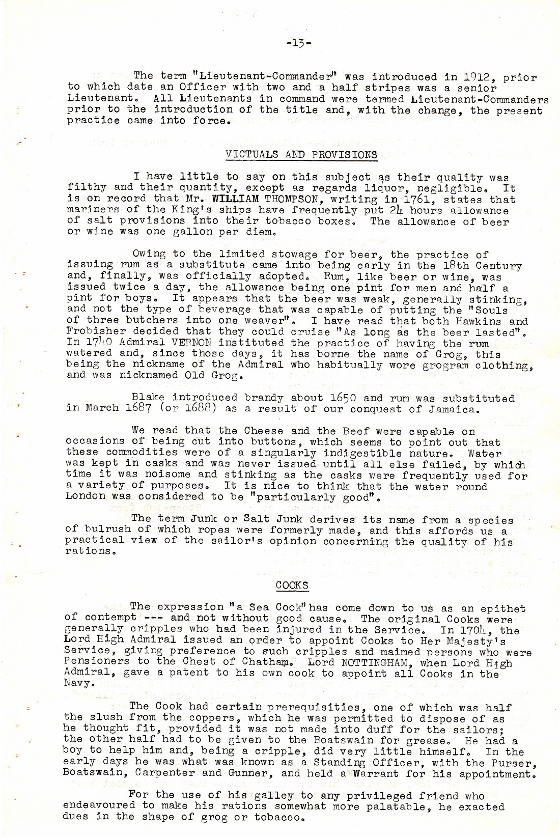 A Few Naval Customs, Expressions, Traditions and Superstitions by Commander W.N.T. Beckett. M.V.O., D.S.C., Royal Navy - Page 13