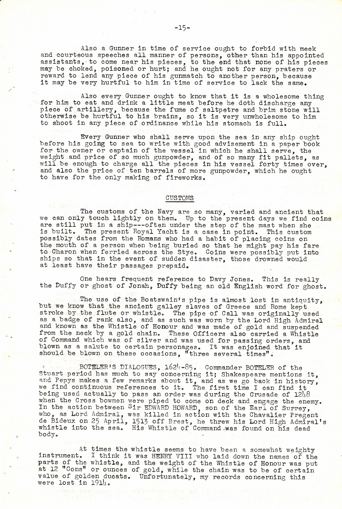 A Few Naval Customs, Expressions, Traditions and Superstitions by Commander W.N.T. Beckett. M.V.O., D.S.C., Royal Navy - Page 15