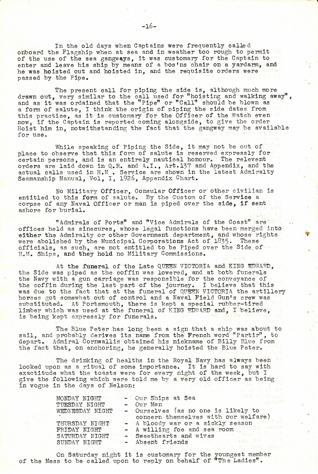 A Few Naval Customs, Expressions, Traditions and Superstitions by Commander W.N.T. Beckett. M.V.O., D.S.C., Royal Navy - Page 16