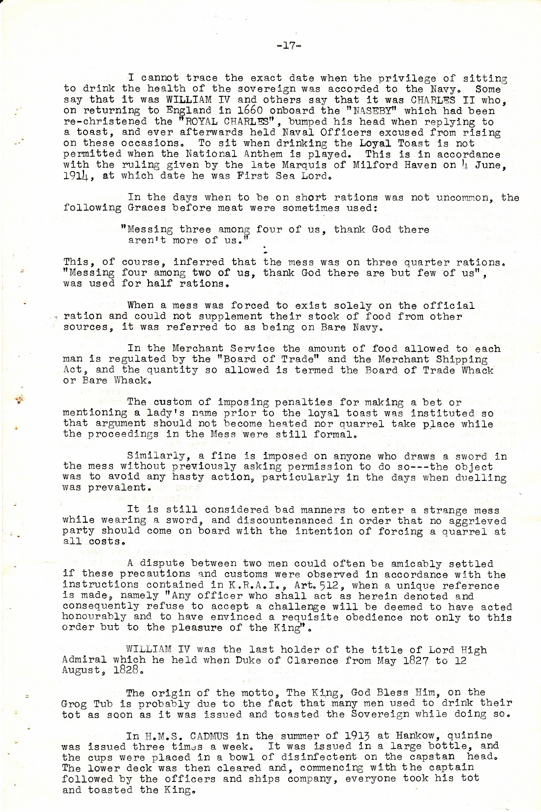 A Few Naval Customs, Expressions, Traditions and Superstitions by Commander W.N.T. Beckett. M.V.O., D.S.C., Royal Navy - Page 17