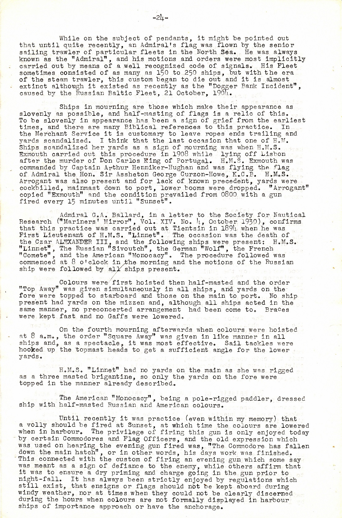 A Few Naval Customs, Expressions, Traditions and Superstitions by Commander W.N.T. Beckett. M.V.O., D.S.C., Royal Navy - Page 24