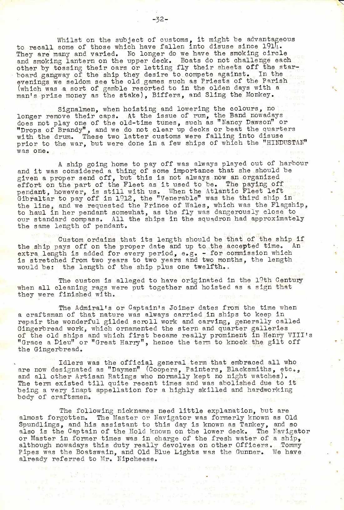 A Few Naval Customs, Expressions, Traditions and Superstitions by Commander W.N.T. Beckett. M.V.O., D.S.C., Royal Navy - Page 32