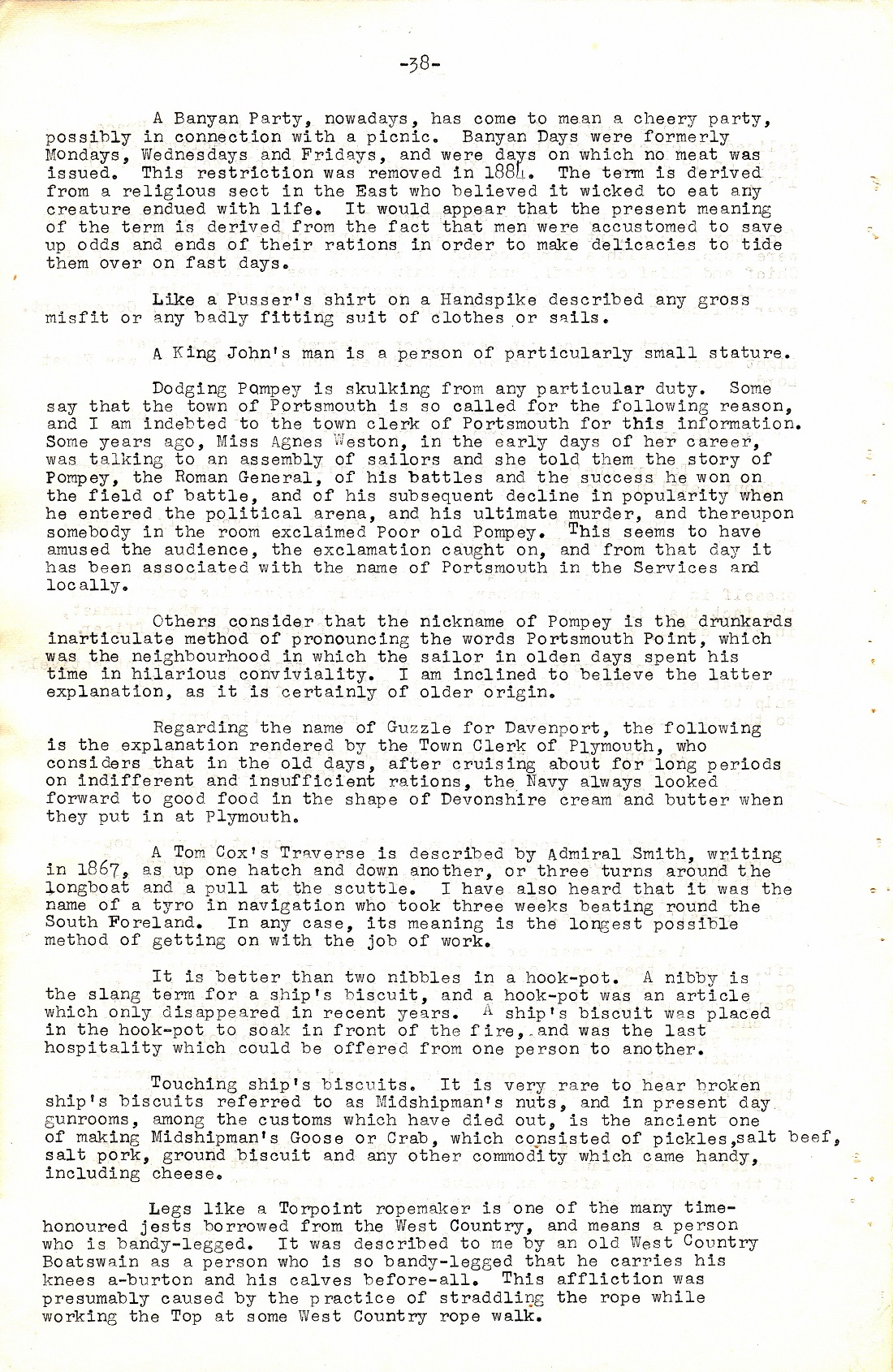 A Few Naval Customs, Expressions, Traditions and Superstitions by Commander W.N.T. Beckett. M.V.O., D.S.C., Royal Navy - Page 38