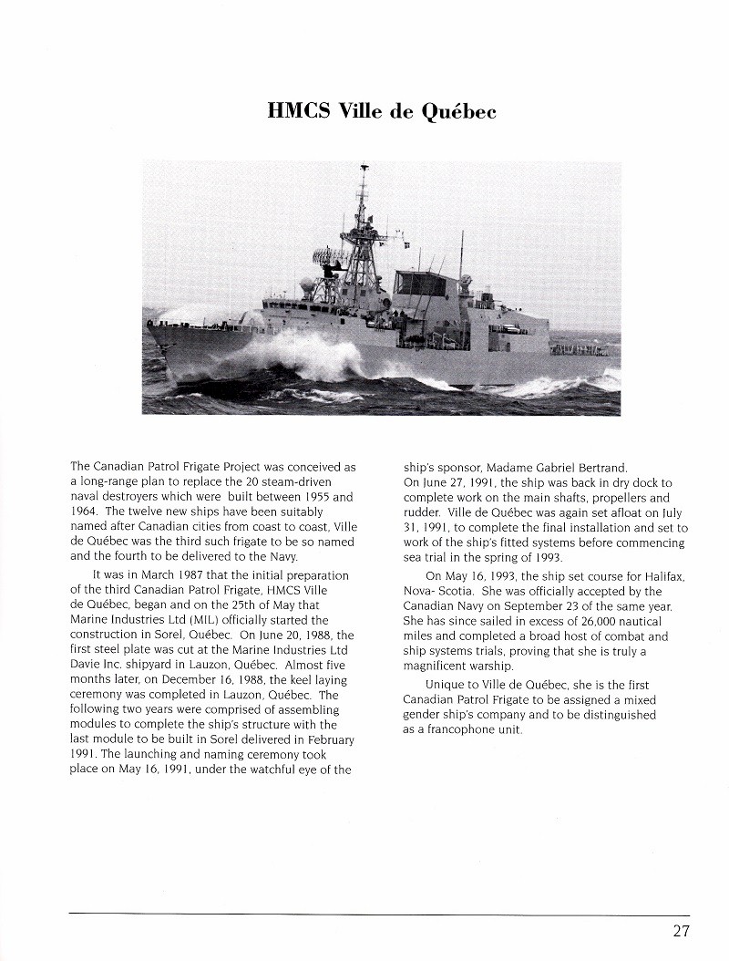 HMCS VILLE DE QUEBEC 332 - COMMISSIONING BOOKLET - Page 27